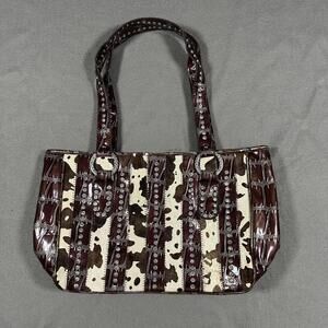 Western Shoulder Bag White Brown Cow Print Y2K